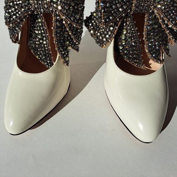 Gucci White Leather Elastic Crystal Bow Pumps Shoes Heels Size 36 / US 6 - Picture 11 of 16